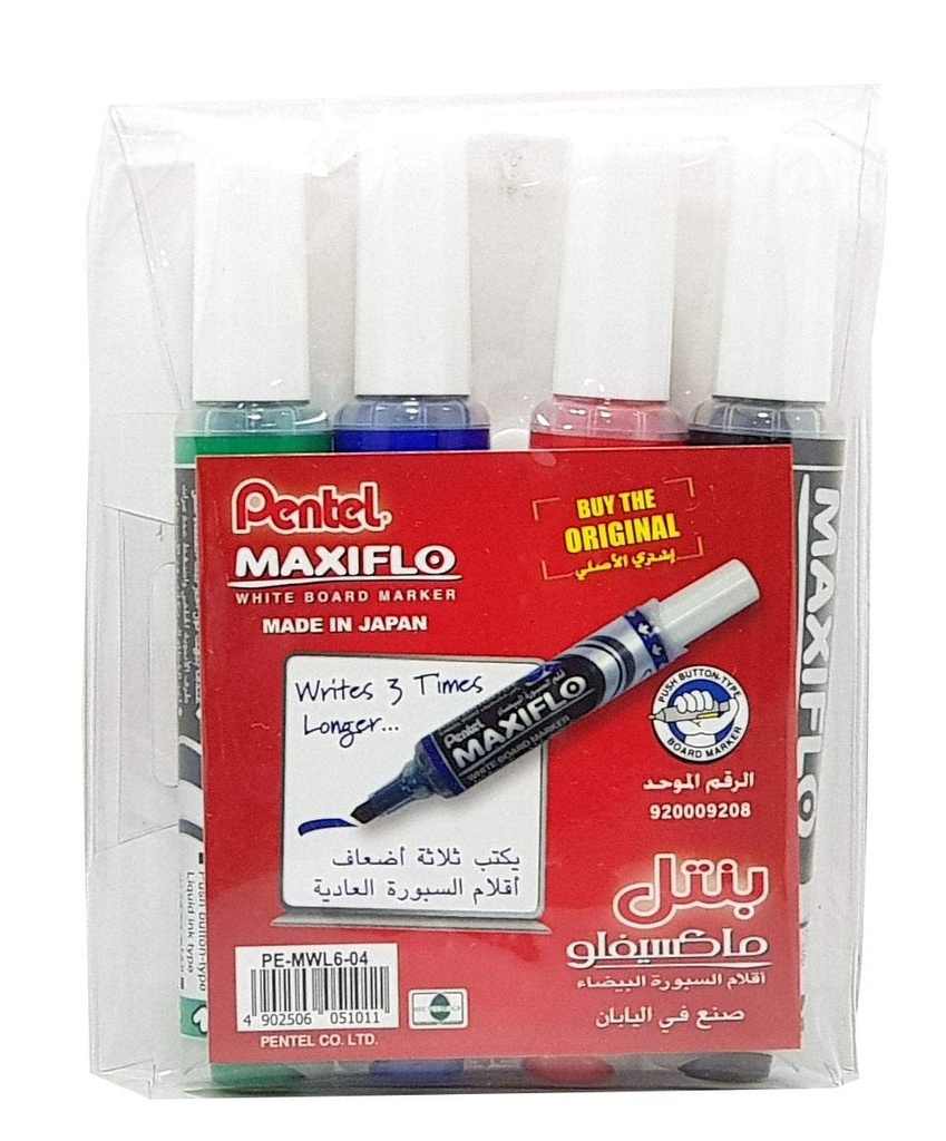 PACK DE 4 MARQUEURS TABLEAU MAXIFLO PENTEL PE-MWL6-04